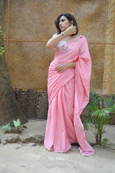 Rose Cotton Saree with brooch